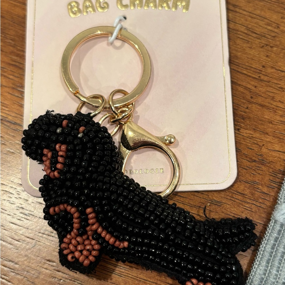 Anthropologie Black and Brown Dachshund Beaded Bag Charm